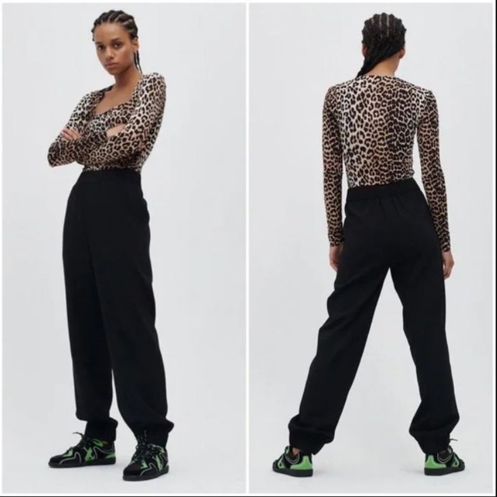 New GANNI Black Crepe Jogger Style Pants Size 6